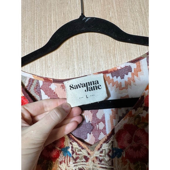 Savanna Jane Womens Boho Embroidered Ikat Print Bell Sleeve Blouse Top Large - Picture 4 of 7